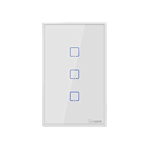 Imagem de Sonoff TX T2 Smart Light Switch Wi-Fi Wall Switch, funciona com Alexa e Google Home, Fit para Switches de Parede dos EUA e CA, 3 Gang 1 Way, No Hub Needed
