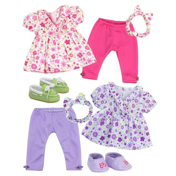 Imagem de Sophia's  Baby 15" Doll Twin Set com duas roupas completas de blusa de estampa floral, leggings, bandana e sapatos para duas  Bonecas não incluídas