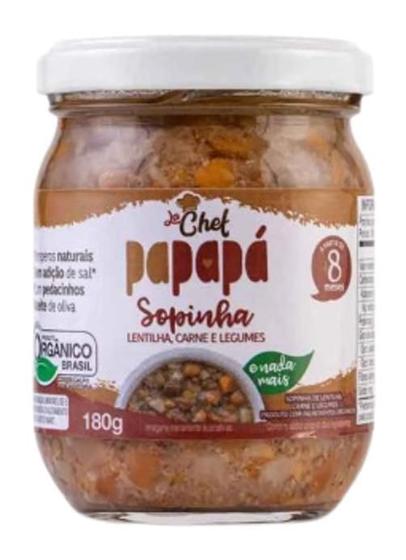 Sopinha Em Pedaços Lentilha, Carne E Legumes Orgânica Papapá Imagem de Sopinha Em Pedaços Lentilha, Carne E Legumes Orgânica Papapá