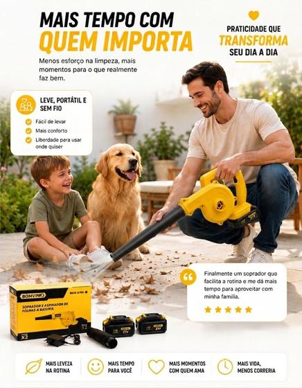 Soprador Profissional Sem Fio Bivolt 2 Baterias Aspirador Portatil - RR CASA E CONSTRUÇÃO