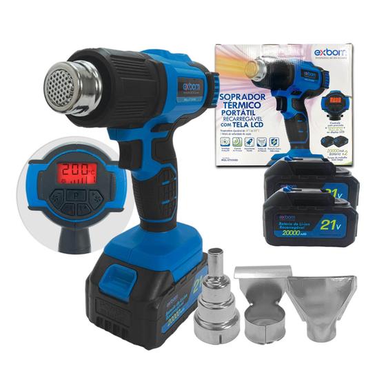 Imagem de Soprador Termico com Display a Bateria Ajustavel 21v Temperatura de 300 a 550º com 5 Velocidades