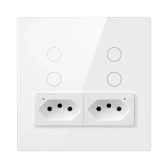 Imagem de Soquete De Interruptor De Parede Wifi Inteligente Painel De Vidro De 4 Botões Funciona Com Alexa