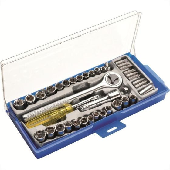 Imagem de Soquete Excellent Bits Com Catraca Encaixe 1/4 E 3/8''Com 40Pecas 8Zi