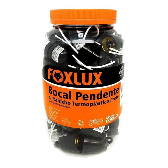 Imagem de Soquete Foxlux Pendente com Rabicho Nylon Preto Pote Embalagem com 50 Unidades