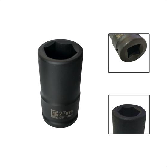 Imagem de Soquete Longo De Impacto Sextavado 27mm x 3/4”Pol Aço CR-MO