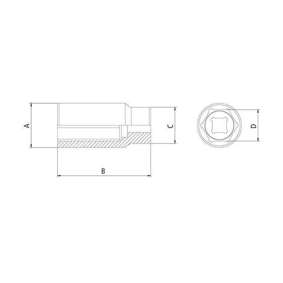 Imagem de Soquete Sextavado Longo em Aço Cromo Vanadio 24 mm - Encaixe 1/2" Tramontina PRO