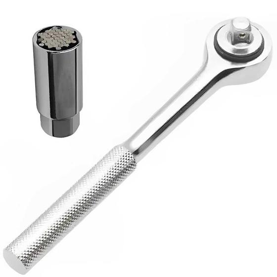 Imagem de Soquete Universal de 6 à 21MM + Catraca 7 POL com Reversão Encaixe 3/8 POL