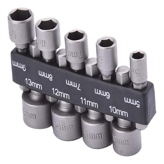 Imagem de Soquetes para Parafusadeira Kit 9 Peças Aço Jogo 1/4" 5mm à 13mm Acessórios para Kit de Ferramentas