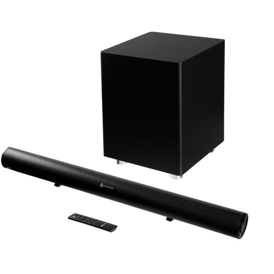 Soundbar 2.1 Canais Bluetooth 280W RMS com Subwoofer sem Fio e Entrada Óptica GT Menor preço em Soundbar 2.1 Canais Bluetooth 280W RMS com Subwoofer sem Fio e Entrada Óptica GT