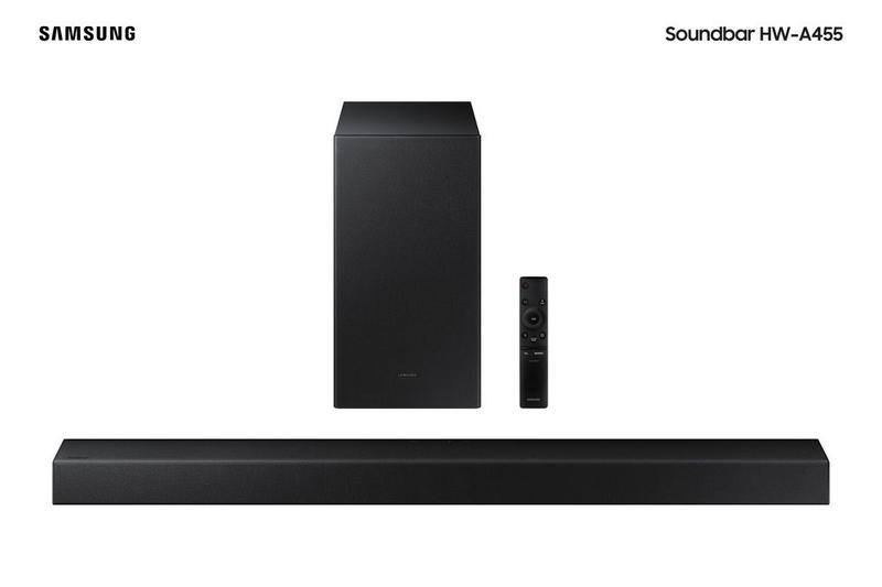 Imagem de Soundbar Samsung HW-A455 com 2.1 canais, potência de 300W, Som Surround, Conexão Bluetooth e Subwoofer Wireless
