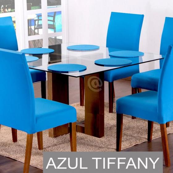 Imagem de Sousplat Com Base MDF E Capas Com Elástico 35cm x 35cm Em Malha Gel Lisa Kit 08 Peças - Azul Turquesa