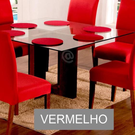 Imagem de Sousplat Com Base MDF E Capas Com Elástico 35cm x 35cm Em Malha Gel Lisa Kit 08 Peças - Vermelho