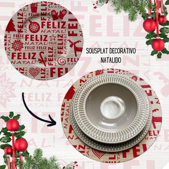 Imagem de Sousplats Feliz Natal Jogo Americano Descanso de Mesa Redondo 33 cm