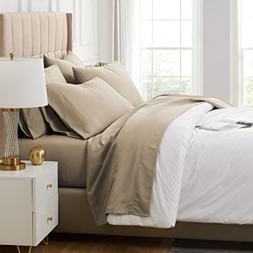 Imagem de SouthShore Fine Living Inc. 6 peças, 21 polegadas extra profunda folha de bolso conjunto, qualidade premium, fácil cuidado, encolhimento free sheet set com 1 folha plana, 1 folha equipada, 4 fronhas, taupe, rainha