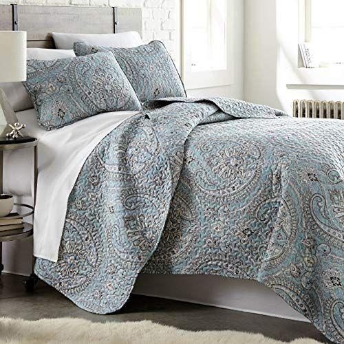 Imagem de Southshore Fine Living, Inc. Farmhouse Paisley Quilt Set Leve, Coverlet Colcha de 3 Peças Boho Farmhouse Set com duas farsas correspondentes (98 em Wide x 98 em Long), Aqua, Full / Queen