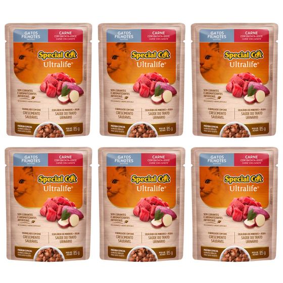 Imagem de Special Cat Sache Gatos Filhotes Sabor Carne 85g Ração Úmida 6 Unidades