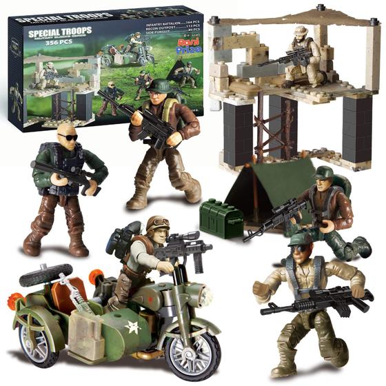 Imagem de Special Forces Mini Action Figures - Inclui 3 Conjuntos de Edifícios - com 6 Soldados, Batalhão de Infantaria, Posto Avançado Recon, Perseguição Lateral - Tropas Especiais Presentes de Brinquedo para 10 11 12 + Meninos Crianças Meninas, 356 Pcs