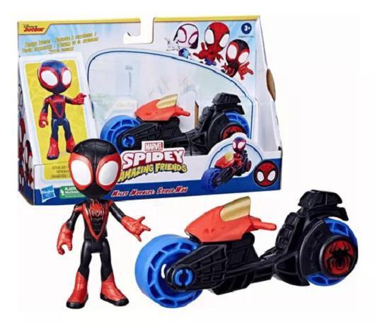 Imagem de Spidey Spider Amazing Friends boneco Miles Morales Com Moto - Hasbro