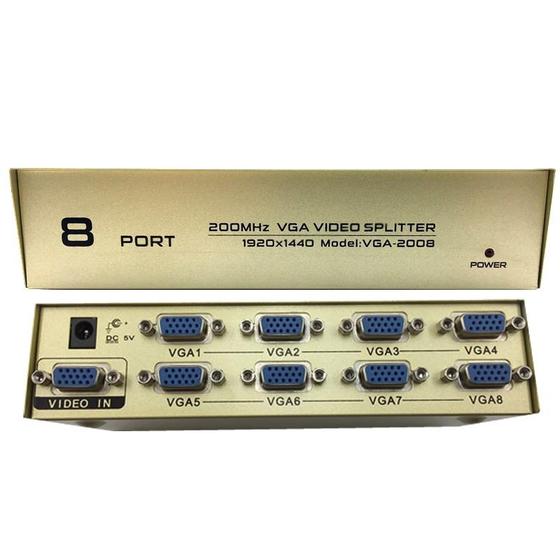 Imagem de Splitter VGA 1 x 8 Portas Extensor 200MHz Metal Gold