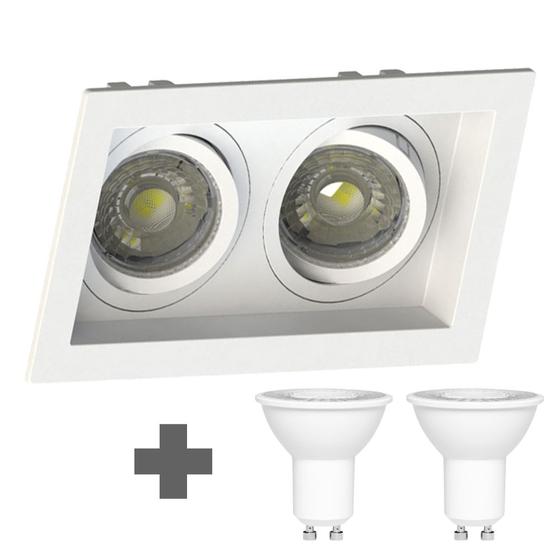 Imagem de Spot Duplo Embutir Quadrado Recuado Mr16 Branco + Led Stella 6w 3000K