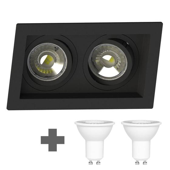 Imagem de Spot Duplo Embutir Quadrado Recuado Mr16 Preto + Led Stella 6w 3000K