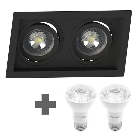 Imagem de Spot Duplo Embutir Quadrado Recuado Par20 Preto + Led 4,8w Save Energy 6500k