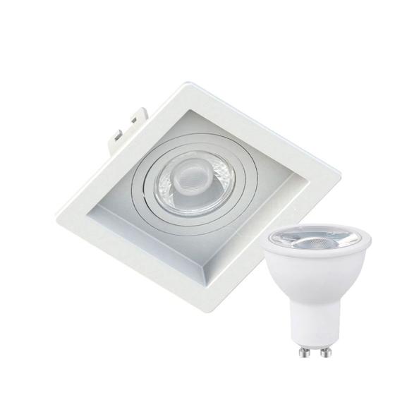 Imagem de Spot Embutir Mr16 Quadrado Recuado Branco + Lâmpada Dicroica 4,8w 6500k