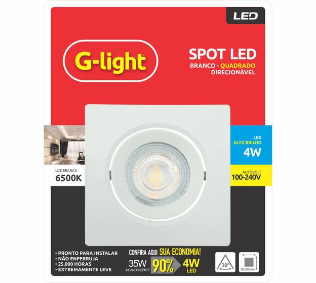 Imagem de Spot Led Emb. Quadrado 4w 6500k Branco - G-light