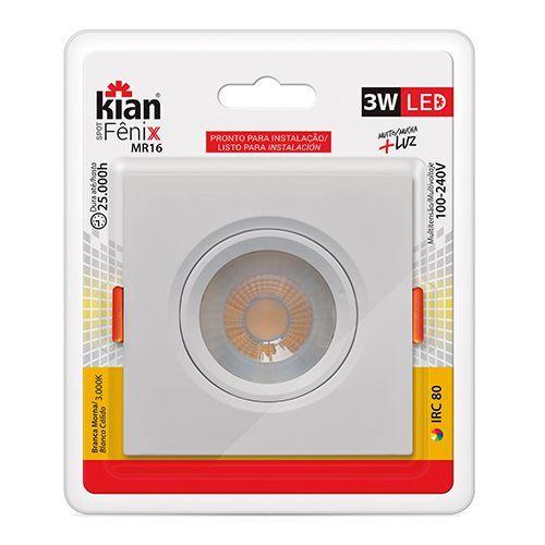 Imagem de Spot Led MR11 Quadrado 3W 3.000K Branca Quente Bivolt Kian