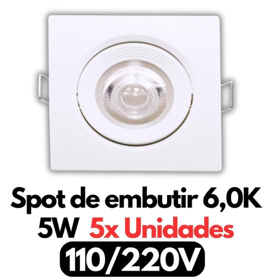 Imagem de Spot led Quadrado de Embutir Kit11 Led 5W 6,000K Sala Quarto 5x Teto Banheiro Branco Moderno 110V220V Bivolt Direcionável Luz Supimpa Sanca Spots MR16