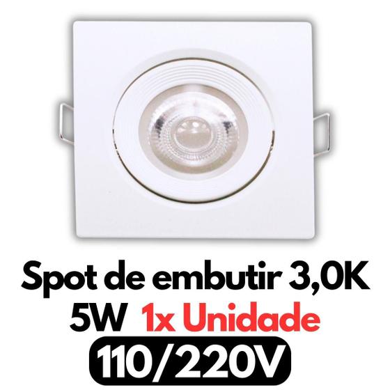 Imagem de Spot led Quadrado de Embutir Led 5W 3,000K Sala Quarto Teto Banheiro Branco Moderno 110V220V Bivolt Direcionável Supimpa Sanca Spots MR16