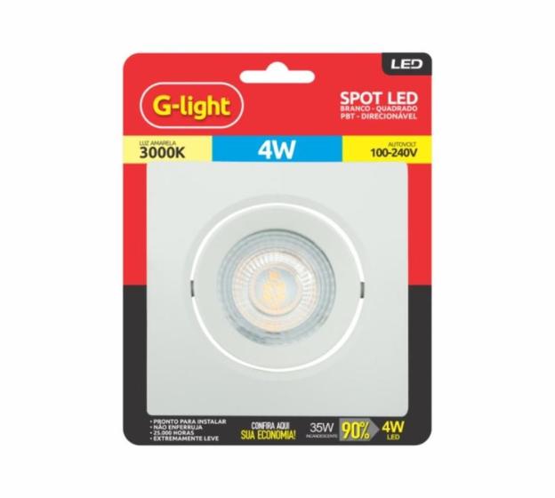 Imagem de Spot LED Quadrado G-light 4W 3000K PBT Branco