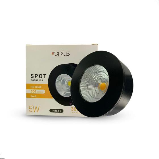 Spot Sobrepor Led 5W 3000K Luz Quente Redondo Preto Opus Menor preço em Spot Sobrepor Led 5W 3000K Luz Quente Redondo Preto Opus