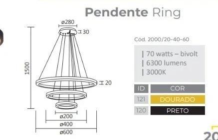 Imagem de Spotline Pendente 3 Aneis 20/40/60 70w 3000k Pt