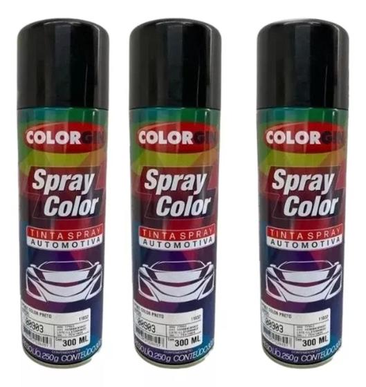 Imagem de Spray Automotiva Colorgin Preto Brilhante 300ml 3un