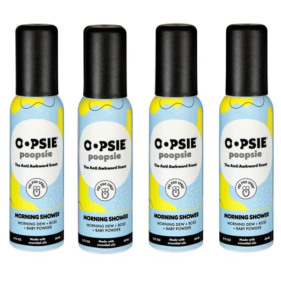 Imagem de Spray de banheiro Pre Poo OOPSIE POOPSIE Morning Shower 60 ml, pacote com 4