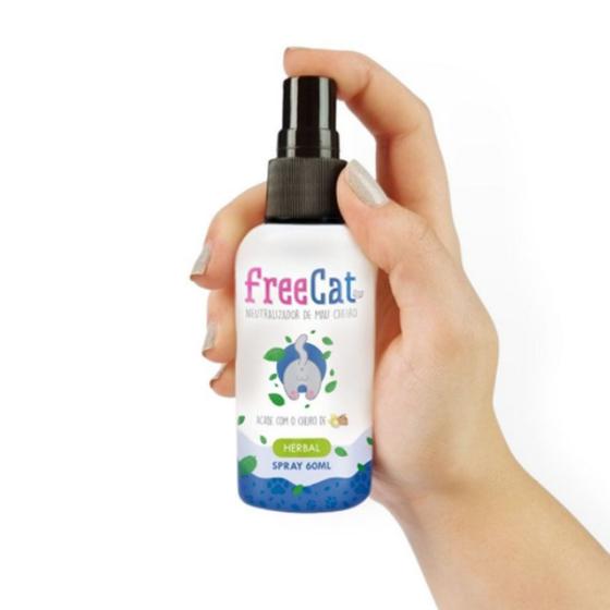 Imagem de Spray Elimina Tira Cheiro Mau Odor Fedor Xixi Caes E Gatos Pets Neutralizador Mau Cheiro Freecat Herbal Free Cat Para Caixa De Areia 60 ML Catmypet 