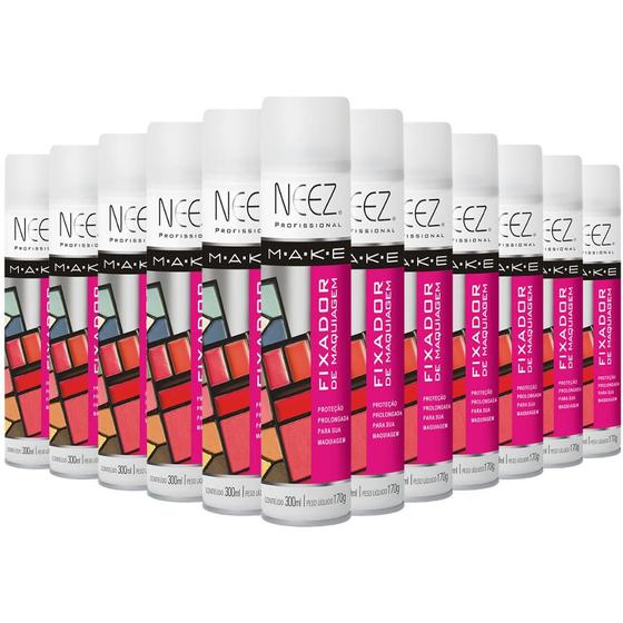 Imagem de Spray Fixador de Maquiagem Neez Profissional 300ml Kit com 12 unidades