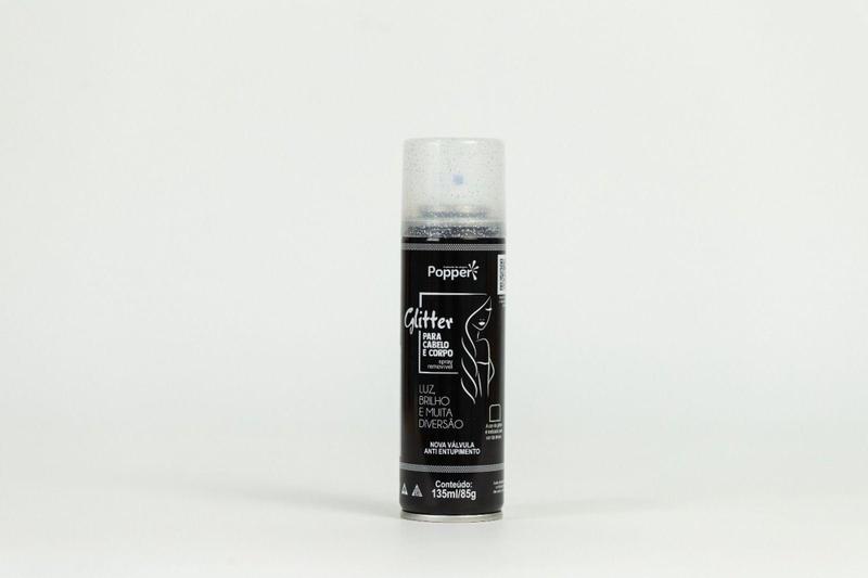 Imagem de Spray Glitter para Cabelo e Corpo Brilho Prata - 135ml - Popper