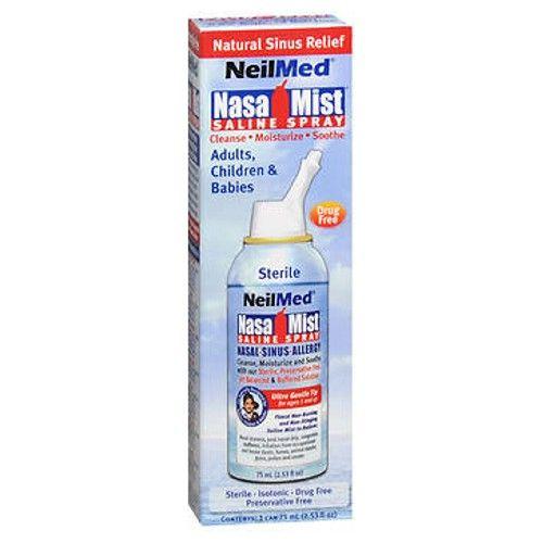 Imagem de Spray salino isotônico Nasamist para pessoas com alergias e seios nasais 75 ml da Neilmed (pacote com 6)