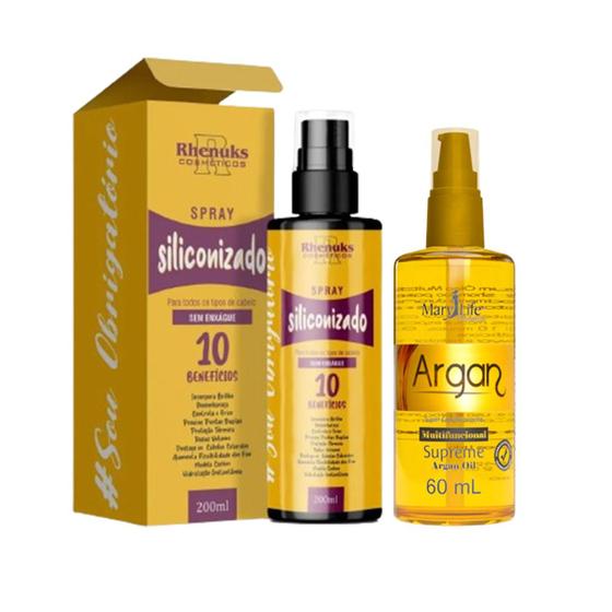 Imagem de Spray Siliconizado Rhenuks 200ml + Óleo Supreme Argan Reconstrutor 60ml