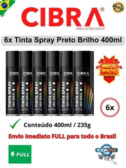 Imagem de Spray Tinta Aerosol Cibra Color Preto Brilho 400ml Cx c/ 6 unid. Uso Geral