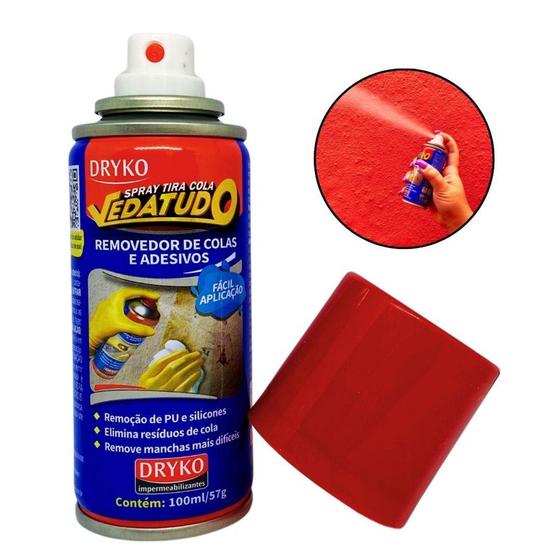 Imagem de Spray Tira Cola Removedor Adesiv Dryko 100ml Mancha Difícil Caneta Giz Cera Óleo ResíduoFitaEtiqueta