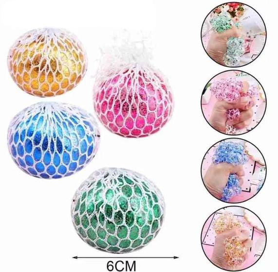 Imagem de Squishy Fidget Toy Anti Stress Mesh Ball Rosa Gliter