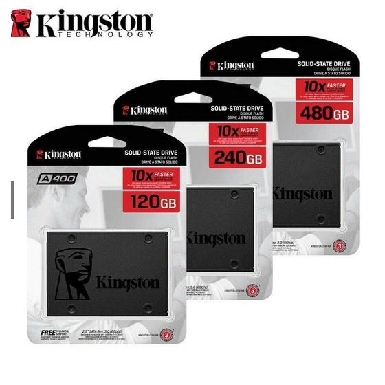 SSD 120 240 480 ou 960GB Kingston Sata Rev. 3.0 - Leituras 500MB/s e Gravações 450MB/s A400 Menor preço em SSD 120 240 480 ou 960GB Kingston Sata Rev. 3.0 - Leituras 500MB/s e Gravações 450MB/s A400