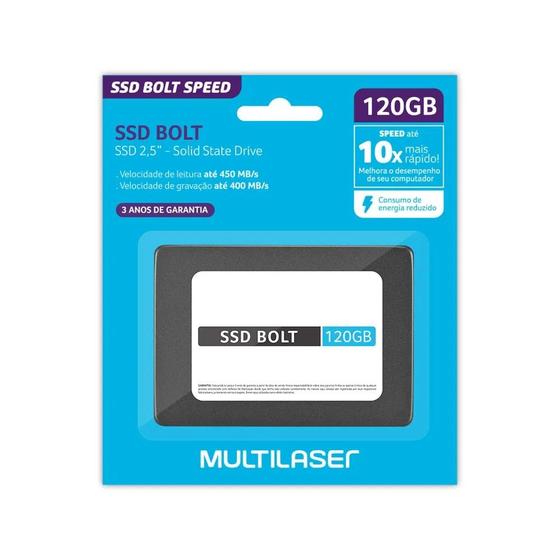 SSD 120GB SATA3 Multilaser Bolt Speed SS120, Leitura/Gravação 450/400MB/s MULTILASER Menor preço em SSD 120GB SATA3 Multilaser Bolt Speed SS120, Leitura/Gravação 450/400MB/s MULTILASER