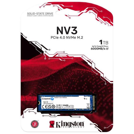 SSD 1TB Kingston NV3, M.2 2280, PCIe 4.0 NVMe, Leitura/Gravação: 6000/4000 MB/s, SNV3S/1000G KINGSTON Menor preço em SSD 1TB Kingston NV3, M.2 2280, PCIe 4.0 NVMe, Leitura/Gravação: 6000/4000 MB/s, SNV3S/1000G KINGSTON
