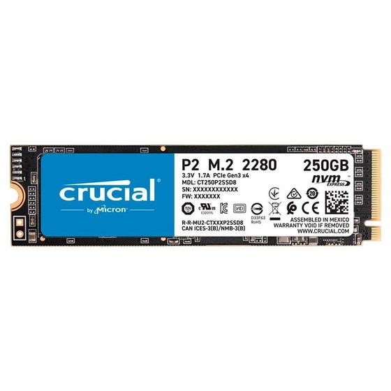 SSD Crucial P2, 250GB, M.2 NVMe, Leituras: 2100Mb/s e Gravações: 1150Mb/s - CT250P2SSD8 Menor preço em SSD Crucial P2, 250GB, M.2 NVMe, Leituras: 2100Mb/s e Gravações: 1150Mb/s - CT250P2SSD8