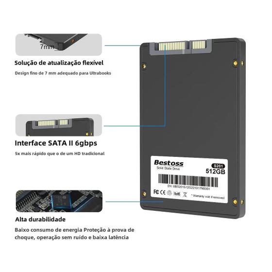 Imagem de SSD Interno Bestoss 2.5" SATA3 - Alta Capacidade para Laptop e Desktop (120GB, 240GB, 480GB)