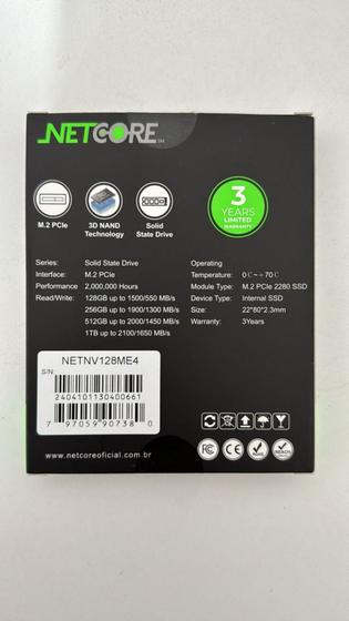 Imagem de Ssd Netcore 128gb Pcie 3d Nand Technology NETNV128ME4
